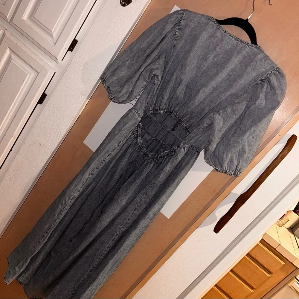 GAP Blue cutout back drop puff Dolman Sleeve V-Neck Maxi Sundress - Picture 13 of 13